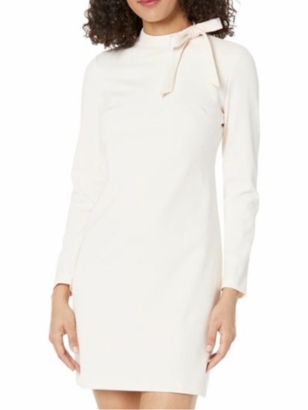 Calvin Klein Cream Long-Sleeve Tie-Neck Shift Dress